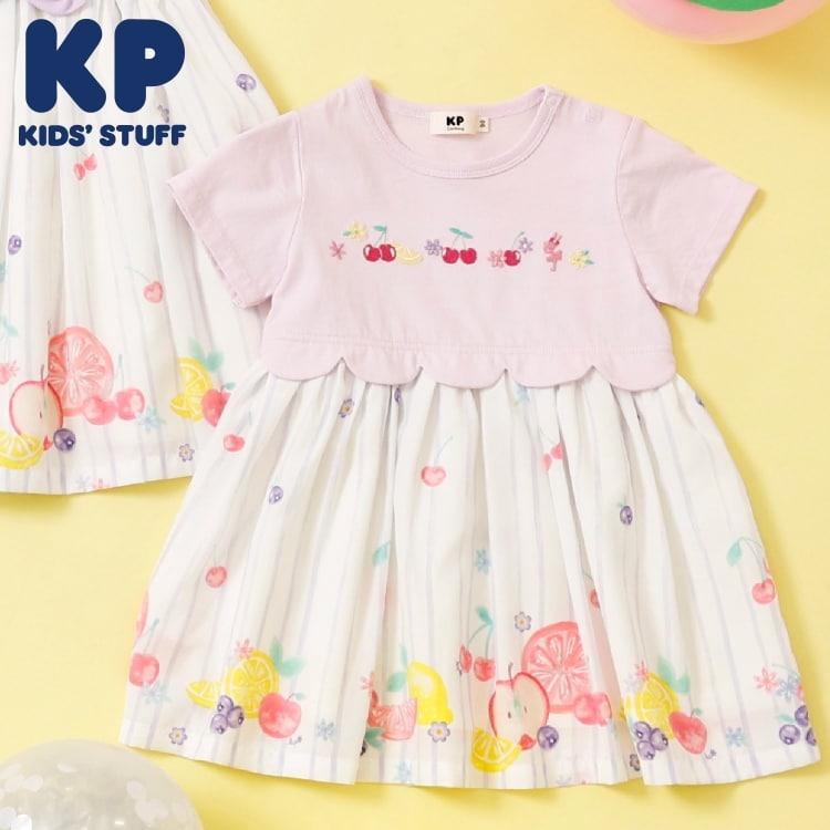 ケーピー(KP)のシフォン フルーツ柄プリント ワンピース ミドルワンピース