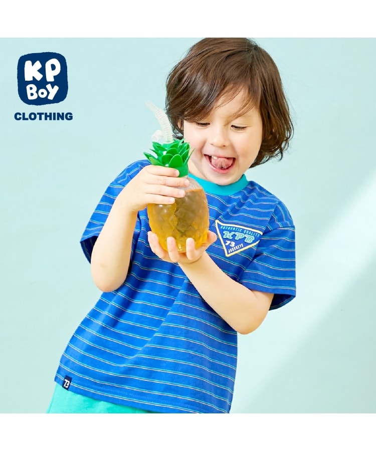ケーピー(KP)のバックプリント マルチボーダー半袖Tシャツ ブルー(091)