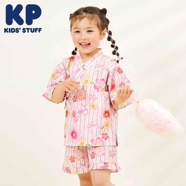 ケーピー(KP)の甚平 ストライプ×花リボン柄 その他