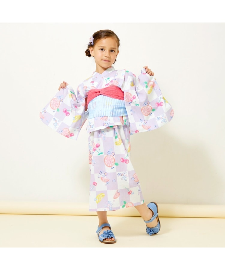 ケーピー(KP)のワンピースにもなる2WAY浴衣 市松×フルーツ柄28