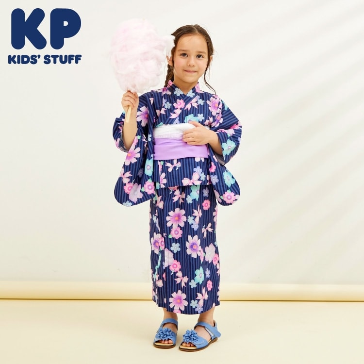 ケーピー(KP)のワンピースにもなる2WAY浴衣 ストライプ×花リボン柄 その他