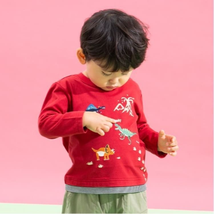 クレードスコープ(kladskap)の恐竜刺しゅう長袖Tシャツ Ｔシャツ