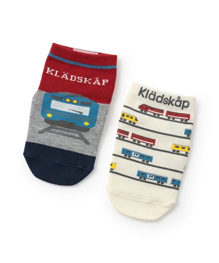 クレードスコープ(kladskap)の電車ショートソックス2足セット レッド(061)