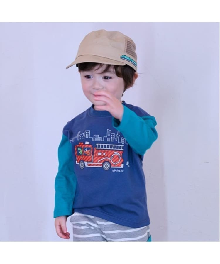 クレードスコープ(kladskap)の働く車袖配色長袖Tシャツ ネイビー(094)