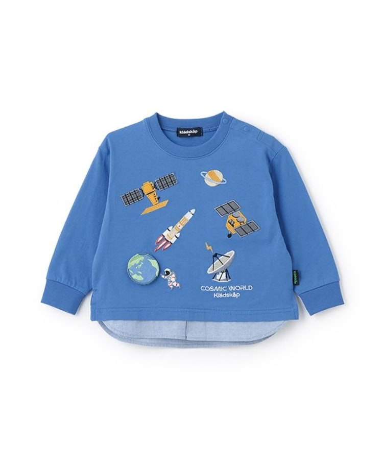 クレードスコープ(kladskap)の裾別布長袖Tシャツ【JAXA LABEL】 ブルー(091)