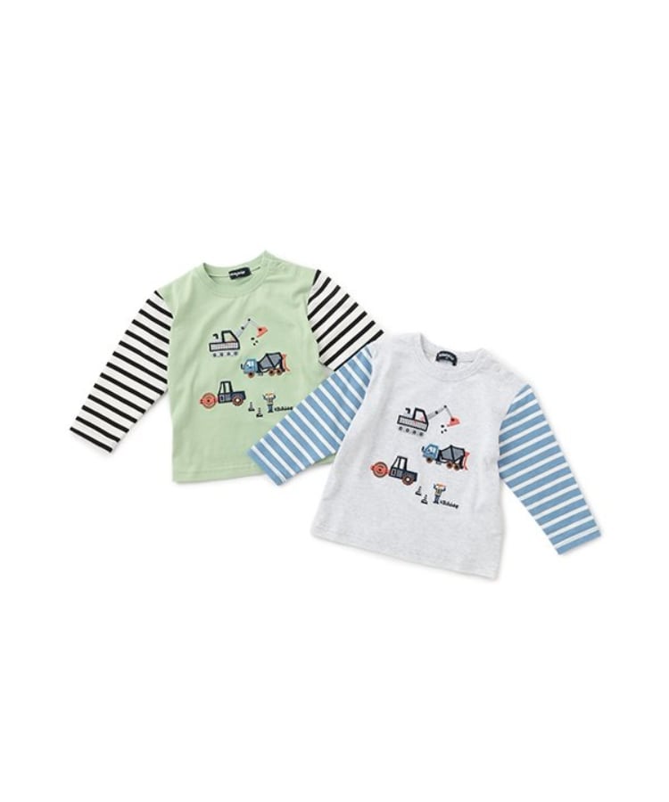 クレードスコープ(kladskap)の働く車アップリケ袖ボーダー長袖Tシャツ9