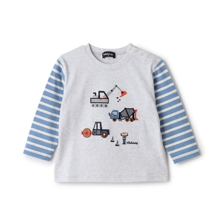 クレードスコープ(kladskap)の働く車アップリケ袖ボーダー長袖Tシャツ Ｔシャツ