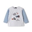 クレードスコープ(kladskap)の働く車アップリケ袖ボーダー長袖Tシャツ ライトグレー(211)