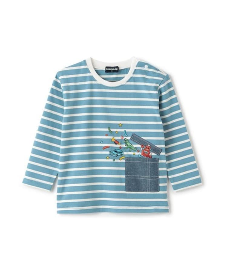 クレードスコープ(kladskap)のポケットからロボットボーダー長袖Tシャツ ブルー(091)