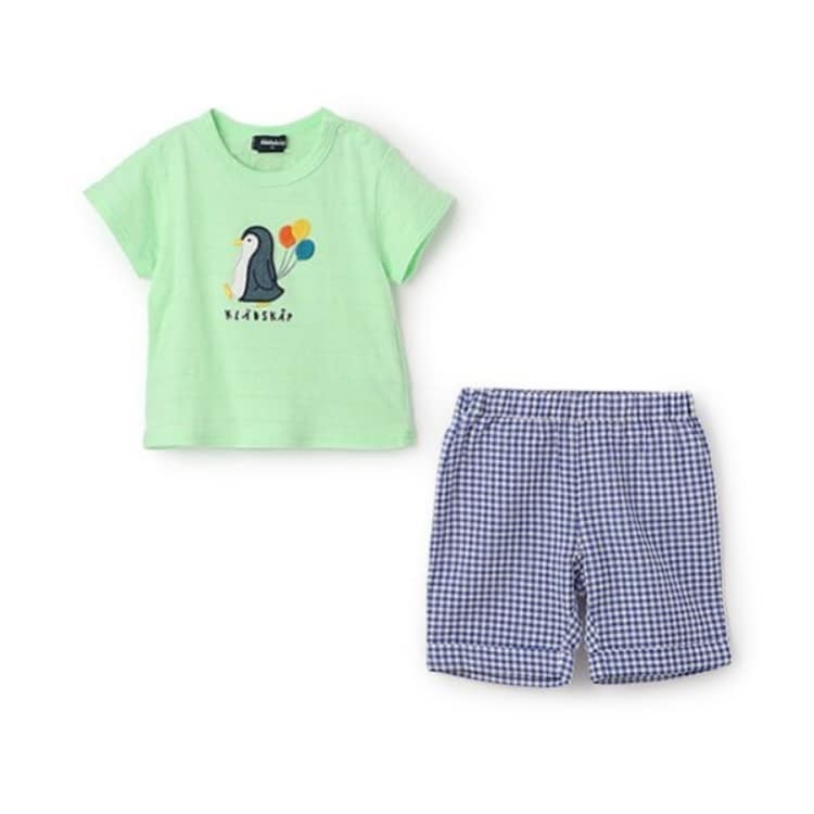 クレードスコープ(kladskap)のペンギンアップリケ半袖Tシャツセットアップ ロンパース・カバーオール(ベビー)