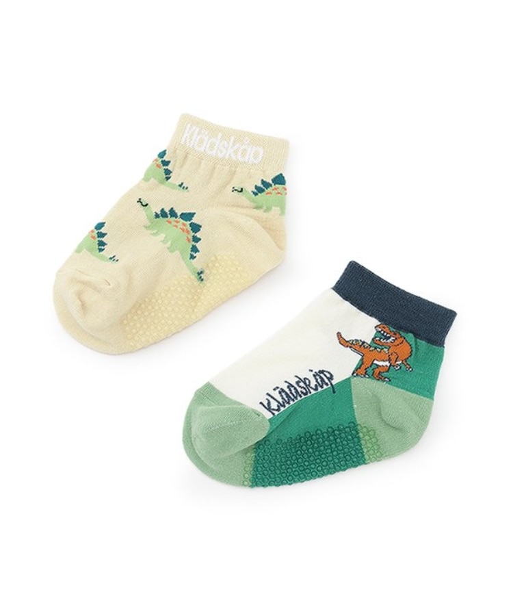 クレードスコープ(kladskap)の恐竜柄ショートソックス2足セット ベージュ(052)