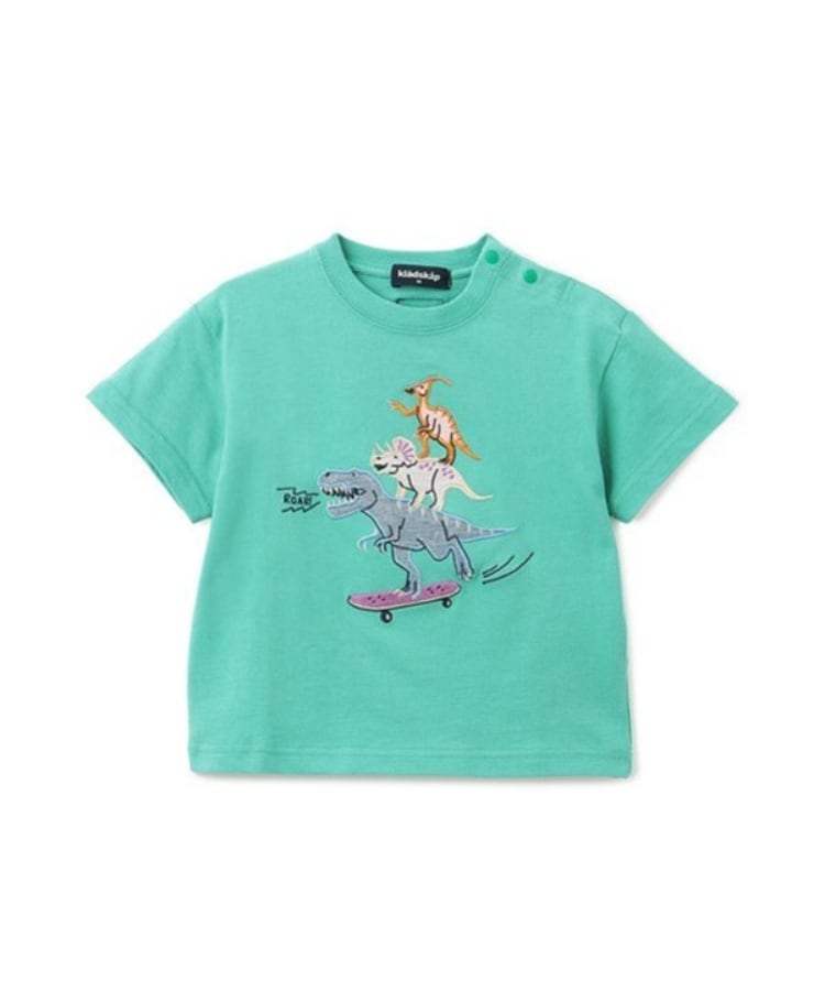 クレードスコープ(kladskap)のスケボーザウルス半袖Tシャツ カーキ(027)