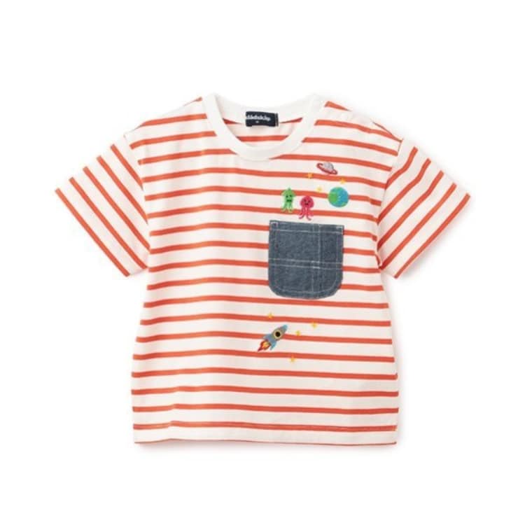 クレードスコープ(kladskap)のポケットから宇宙人ボーダー半袖Tシャツ Ｔシャツ