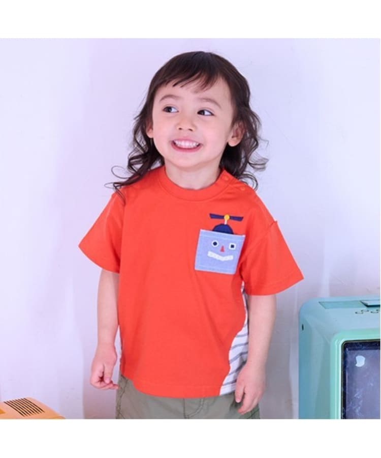 クレードスコープ(kladskap)のロボットポケットボーダー切替半袖Tシャツ オレンジ(066)