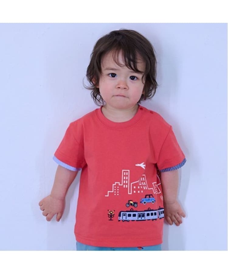クレードスコープ(kladskap)の乗り物と街半袖Tシャツ レッド(061)