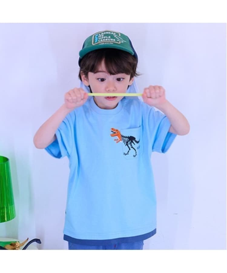 クレードスコープ(kladskap)の化石プリント胸ポケット半袖Tシャツ ブルー(192)