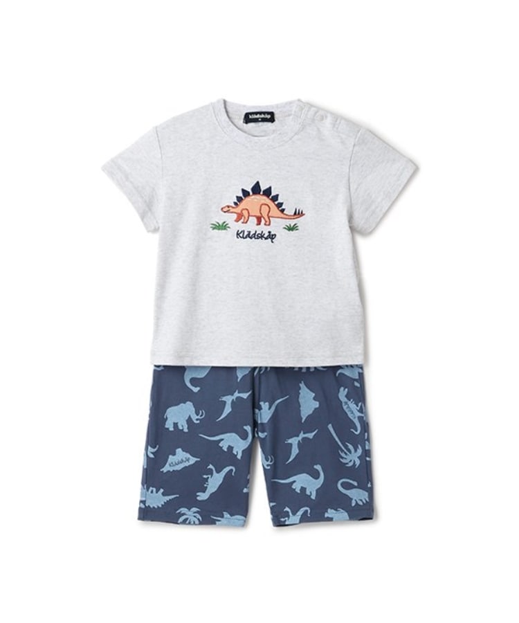 クレードスコープ(kladskap)の恐竜アップリケ半袖Tシャツセットアップ ライトグレー(211)