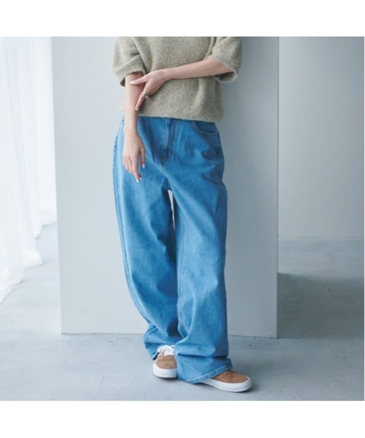 ルクナーリ(LUKU nari)のデニムワイドテーパードパンツ サックスブルー(090)