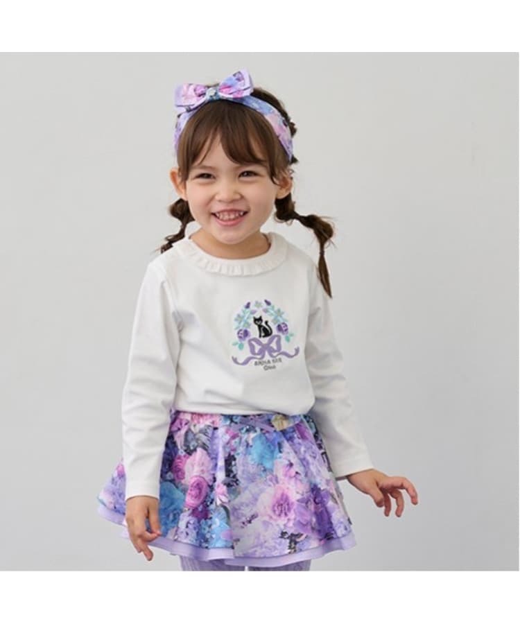アナ スイ・ミニ(ANNA SUI mini)のネコ花刺しゅう長袖Tシャツ ホワイト(001)