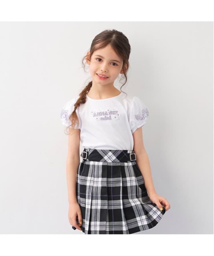 アナ スイ・ミニ(ANNA SUI mini)の袖チュール花ロゴ半袖Tシャツ ホワイト(001)