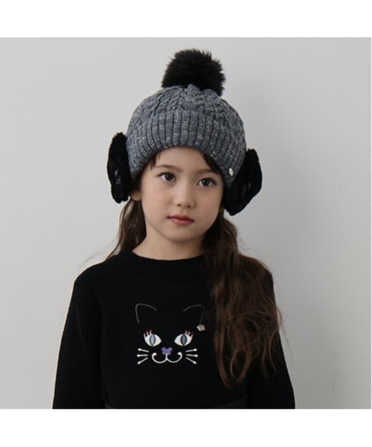 アナ スイ・ミニ(ANNA SUI mini)のネコ耳当て付きニット帽 グレー(112)
