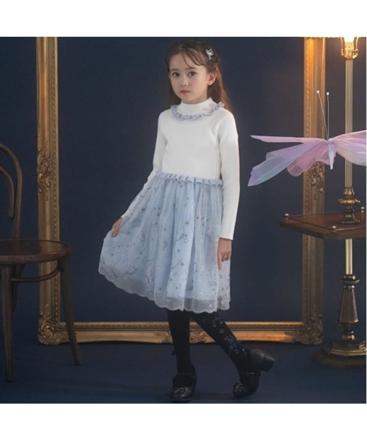 アナ スイ・ミニ(ANNA SUI mini)のニットドッキングチュールワンピース ブルー(192)