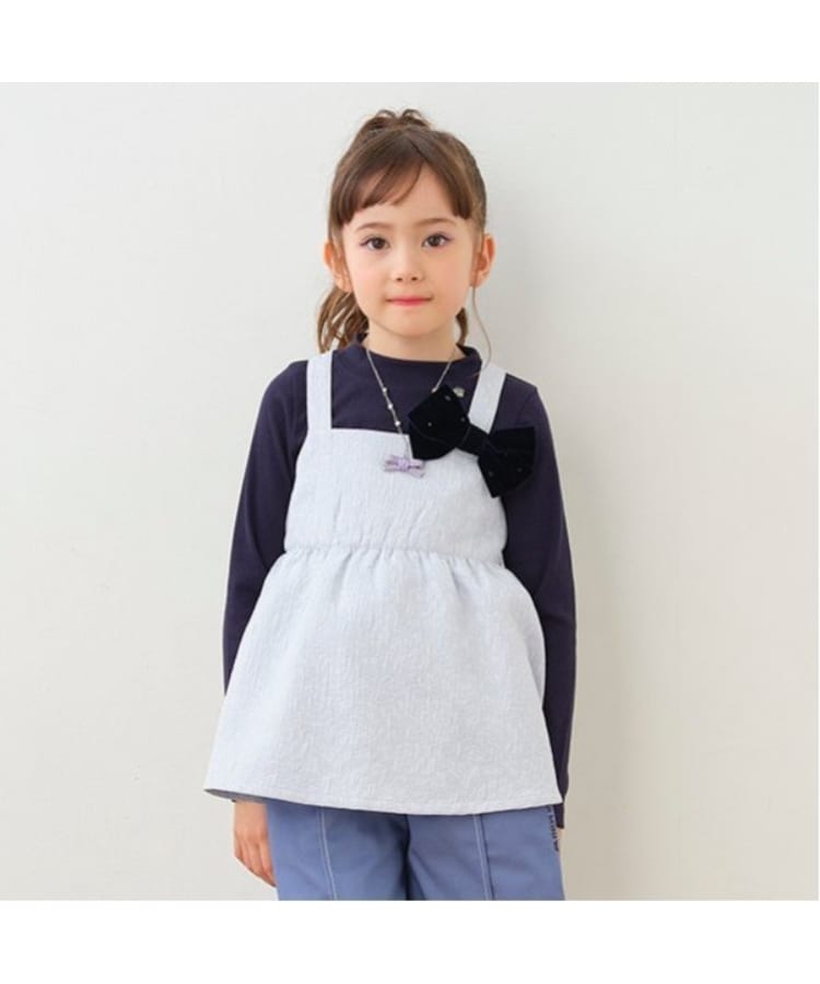 チェックビスチェ+長袖Tシャツセット(120cm サックス): キッズ