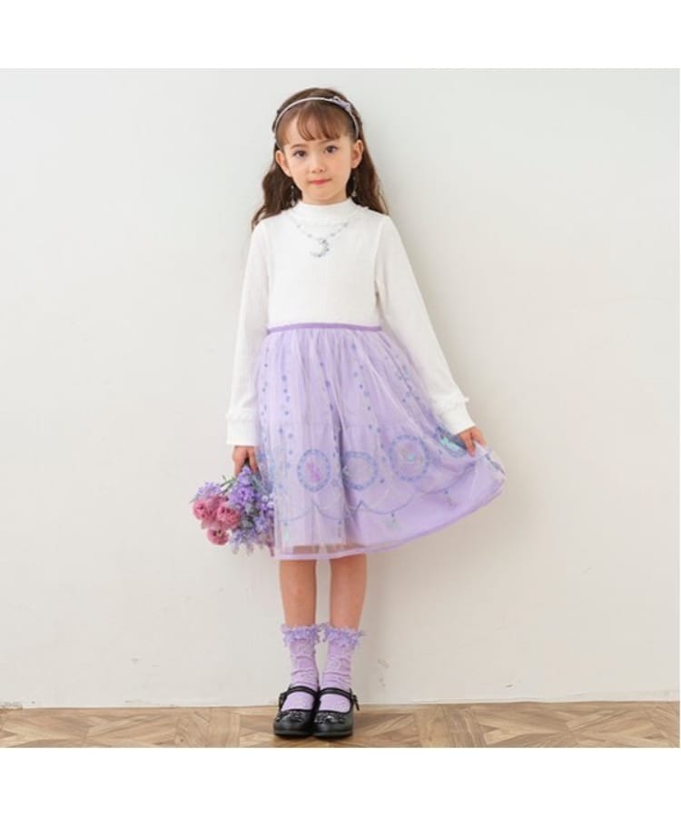 アナ スイ・ミニ(ANNA SUI mini)の星座刺しゅうチュールドッキングワンピース ラベンダー(080)