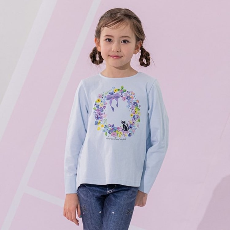 フラワーリースネコプリント長袖Tシャツ(Tシャツ) | ANNA SUI フラワーリースネコプリント長袖Tシャツ(Tシャツ) | ANNA SUI