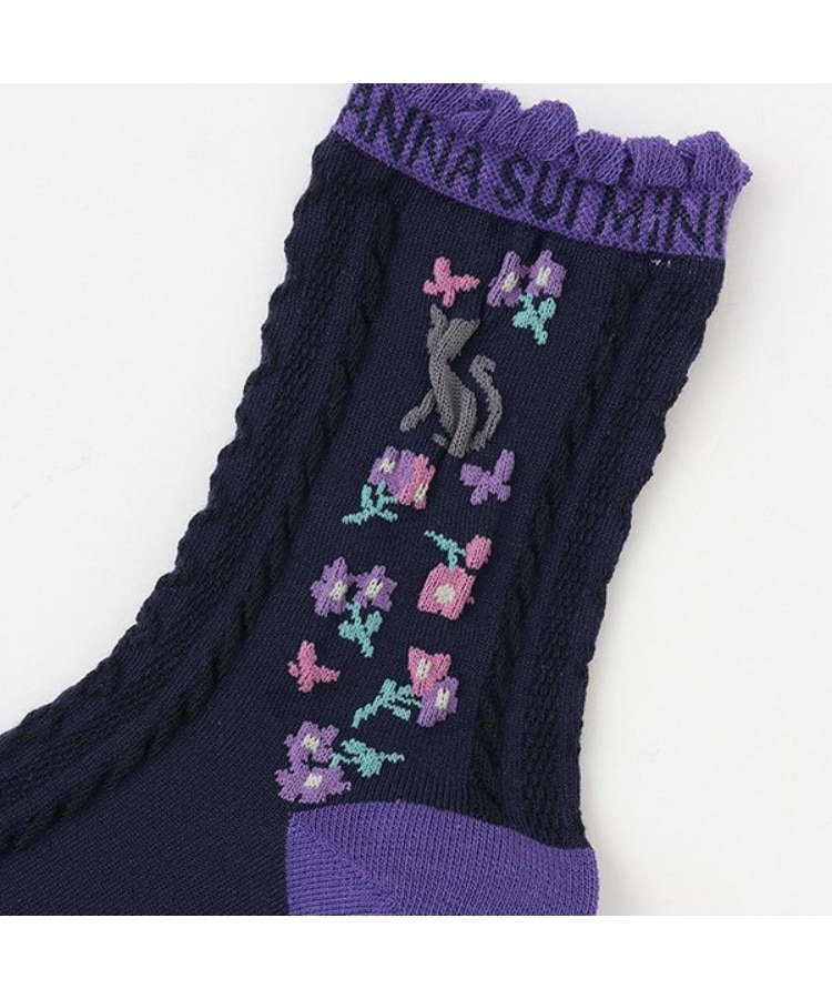 アナ スイ・ミニ(ANNA SUI mini)のネコと花クルーソックス2