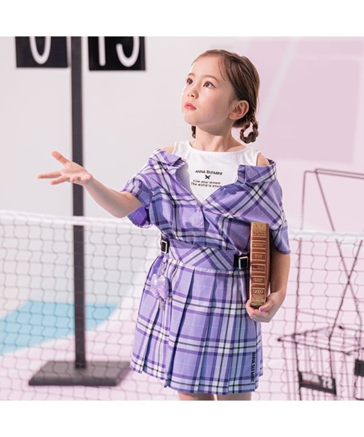 アナ スイ・ミニ(ANNA SUI mini)のチェックシャツ＋半袖Tシャツ ラベンダー(080)