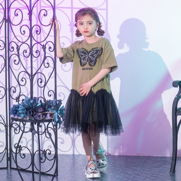 アナ スイ・ミニ(ANNA SUI mini)の蝶チュールドッキングワンピース ミドルワンピース
