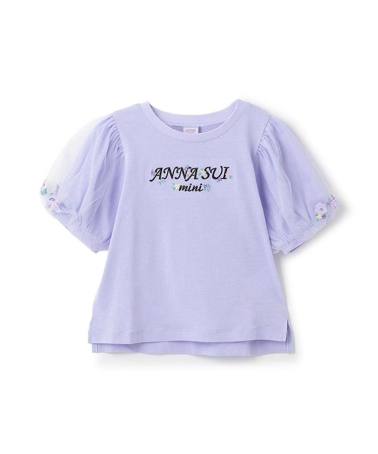 アナ スイ・ミニ(ANNA SUI mini)の【人気商品再入荷】【直営店で取り扱い無し】袖バルーンロゴ刺しゅう半袖Tシャツ ラベンダー(080)