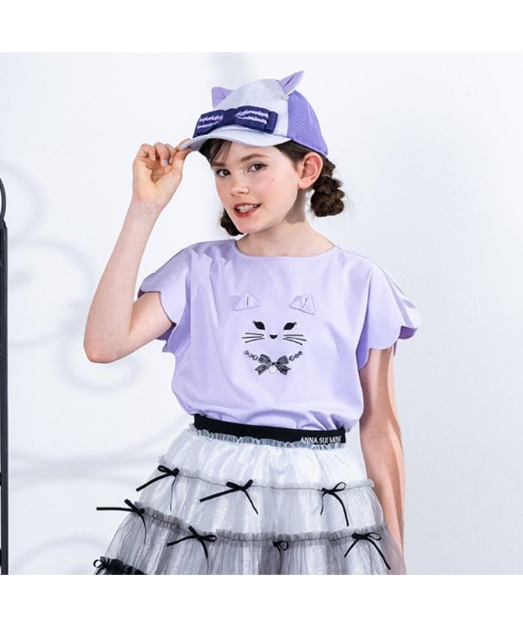 アナ スイ・ミニ(ANNA SUI mini)のネコフェイスTシャツ ラベンダー(080)