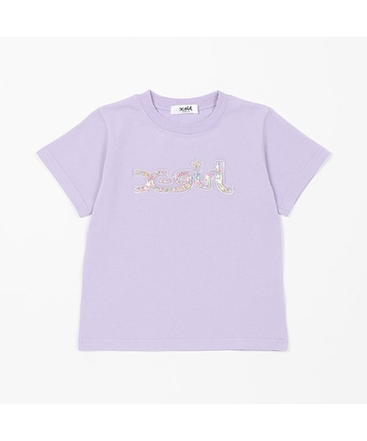 エックスガール ステージス(X-girl STAGES)の立体PVCロゴモチーフ半袖Tシャツ ラベンダー(080)