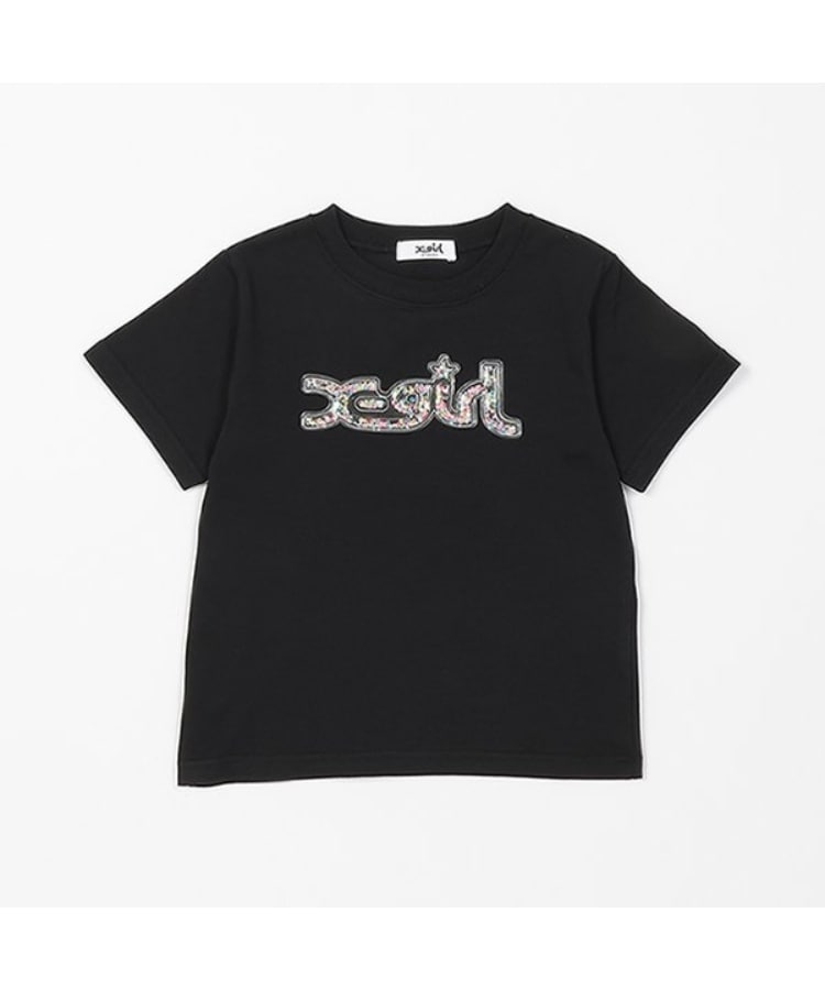 エックスガール ステージス(X-girl STAGES)の立体PVCロゴモチーフ半袖Tシャツ ブラック(219)