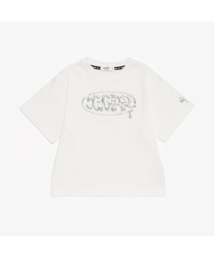 エックスガール ステージス(X-girl STAGES)の立体メタリックロゴモチーフ半袖Tシャツ オフホワイト(003)