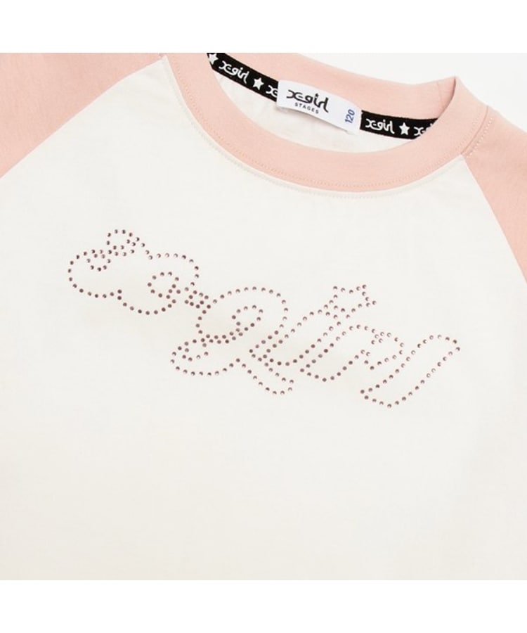 エックスガール ステージス(X-girl STAGES)のラインストーンロゴラグラン長袖Tシャツ3