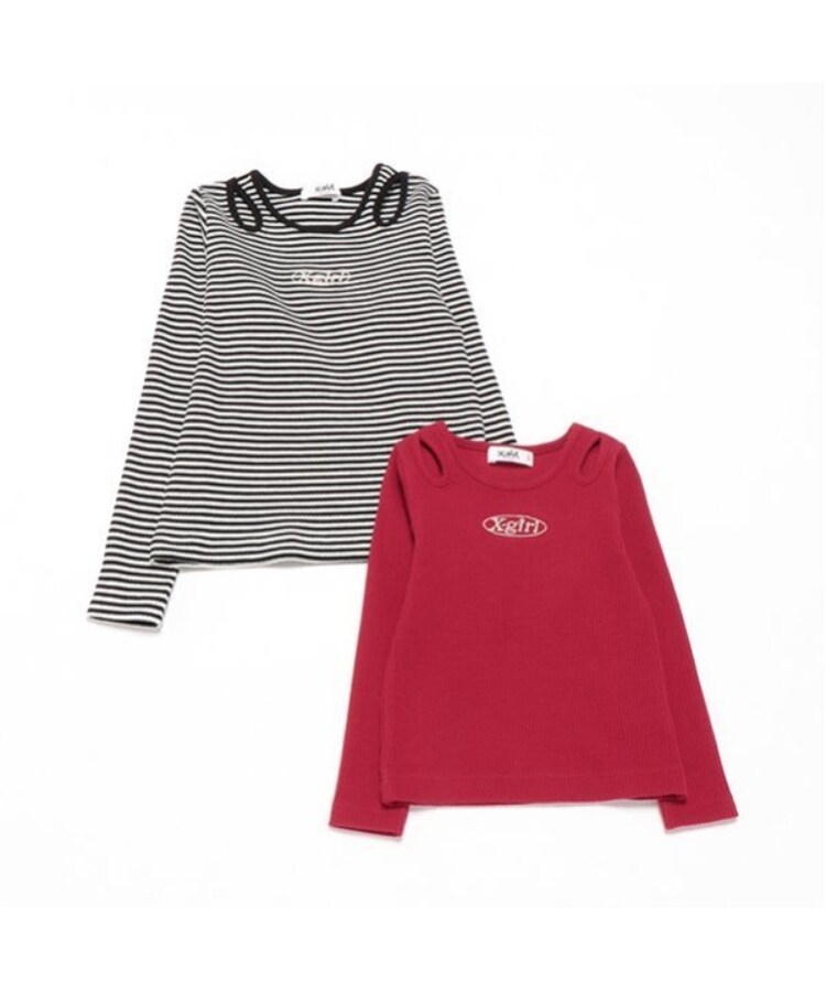 エックスガール ステージス(X-girl STAGES)の肩見せメタリックロゴテレコ長袖Tシャツ7