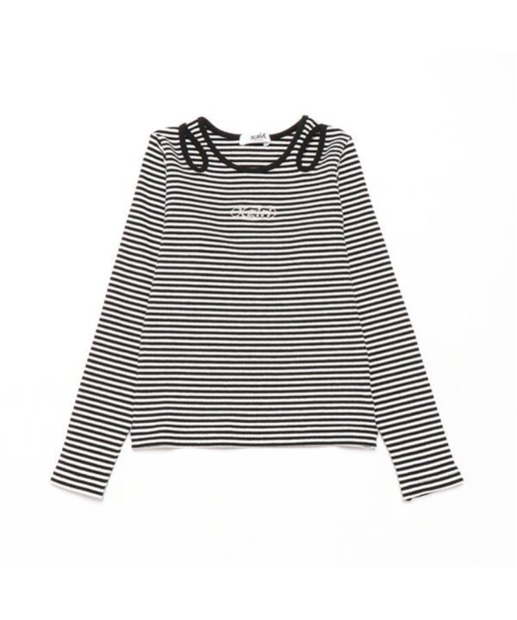 エックスガール ステージス(X-girl STAGES)の肩見せメタリックロゴテレコ長袖Tシャツ トープ(854)
