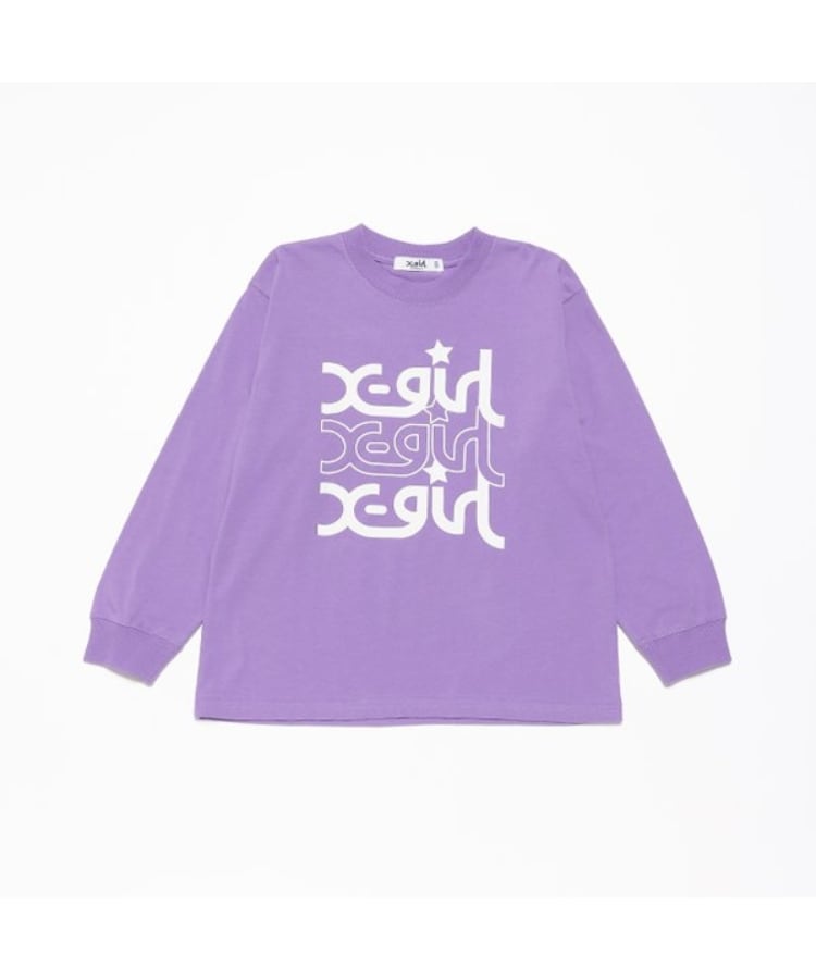 エックスガール ステージス(X-girl STAGES)のミルズロゴ長袖Tシャツ ラベンダー(080)