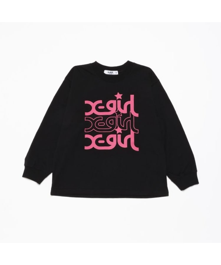 エックスガール ステージス(X-girl STAGES)のミルズロゴ長袖Tシャツ ブラック(219)