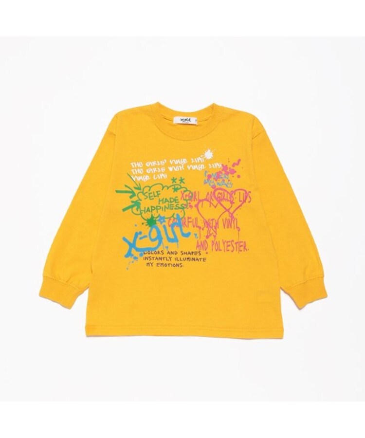 エックスガール ステージス(X-girl STAGES)のメッセージカラフルロゴ長袖Tシャツ イエロー(031)