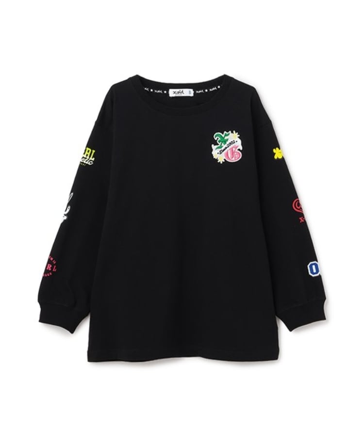 エックスガール ステージス(X-girl STAGES)の袖マルチロゴ長袖Tシャツ ブラック(219)