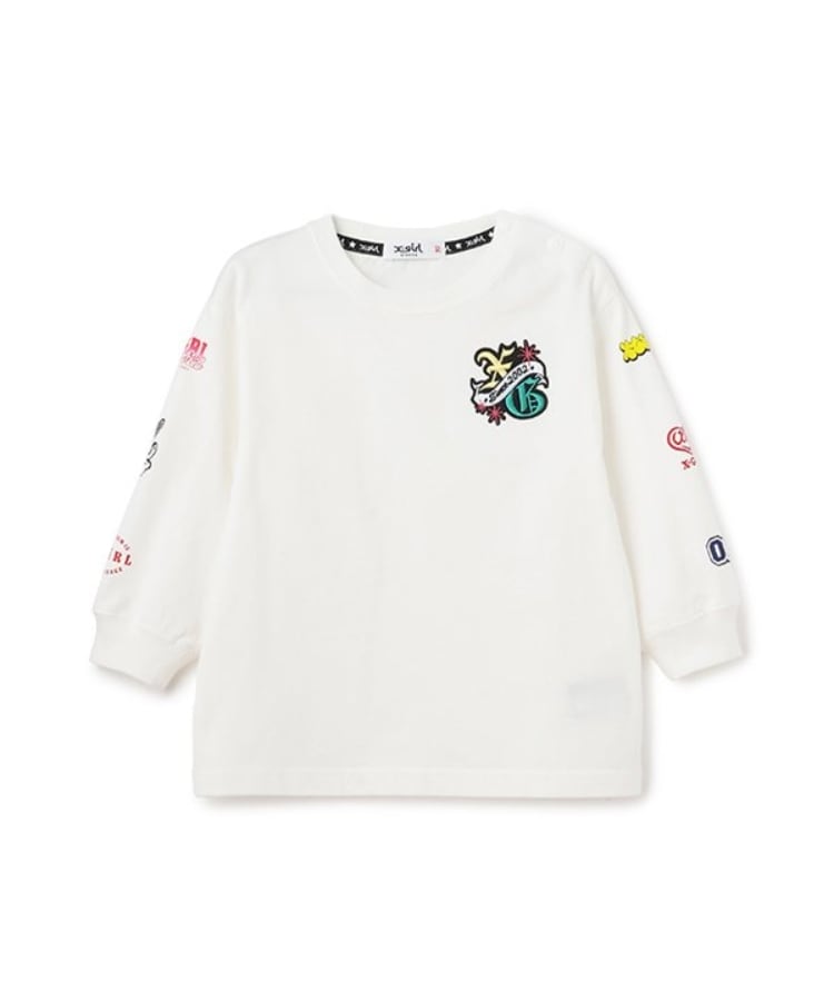 エックスガール ステージス(X-girl STAGES)の袖マルチロゴ長袖Tシャツ オフホワイト(003)