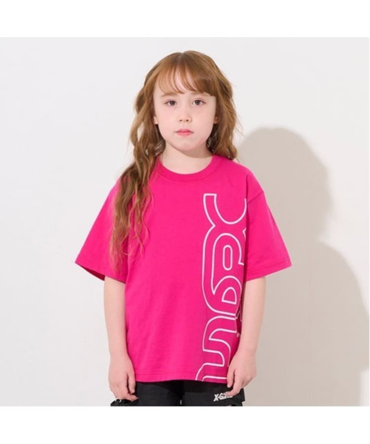 エックスガール ステージス(X-girl STAGES)のビッグミルズロゴ半袖Tシャツ ピンク(171)
