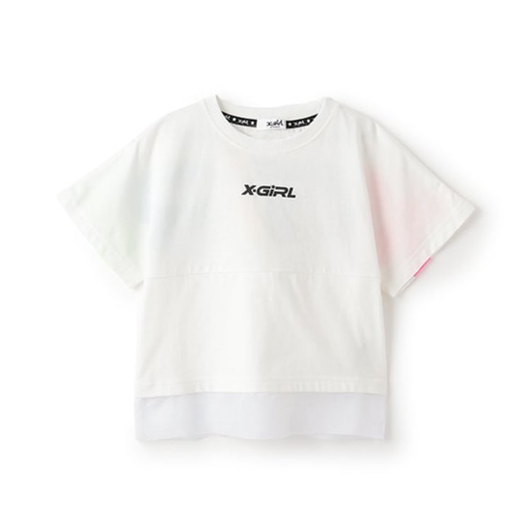 エックスガール ステージス(X-girl STAGES)のカラフルロゴメッシュ切替半袖Tシャツ Ｔシャツ