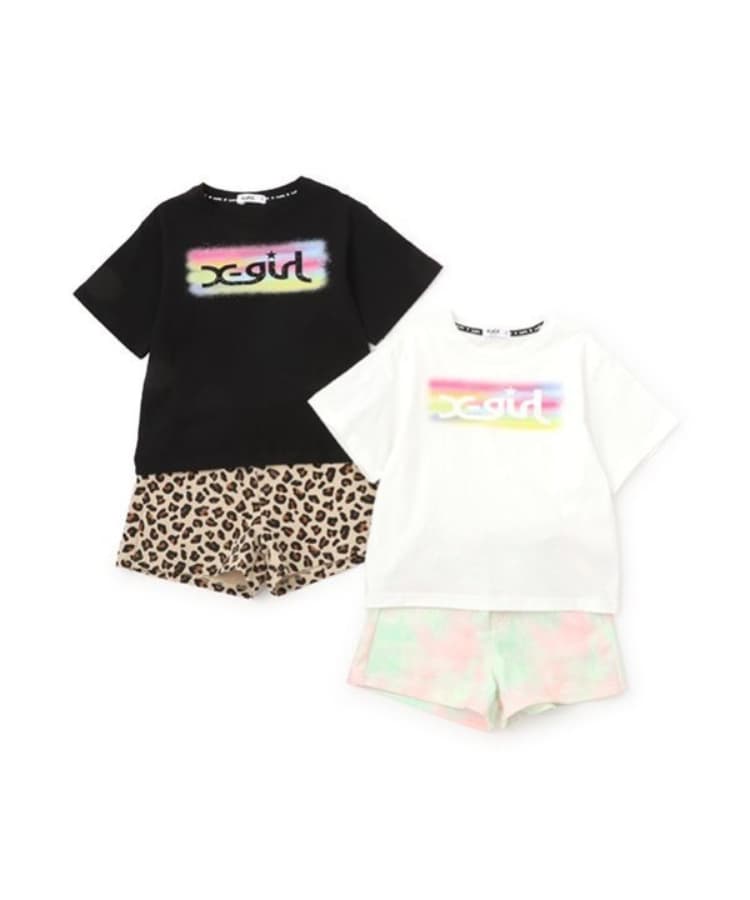 エックスガール ステージス(X-girl STAGES)のスプレーロゴ半袖Tシャツ&ショーツセット19
