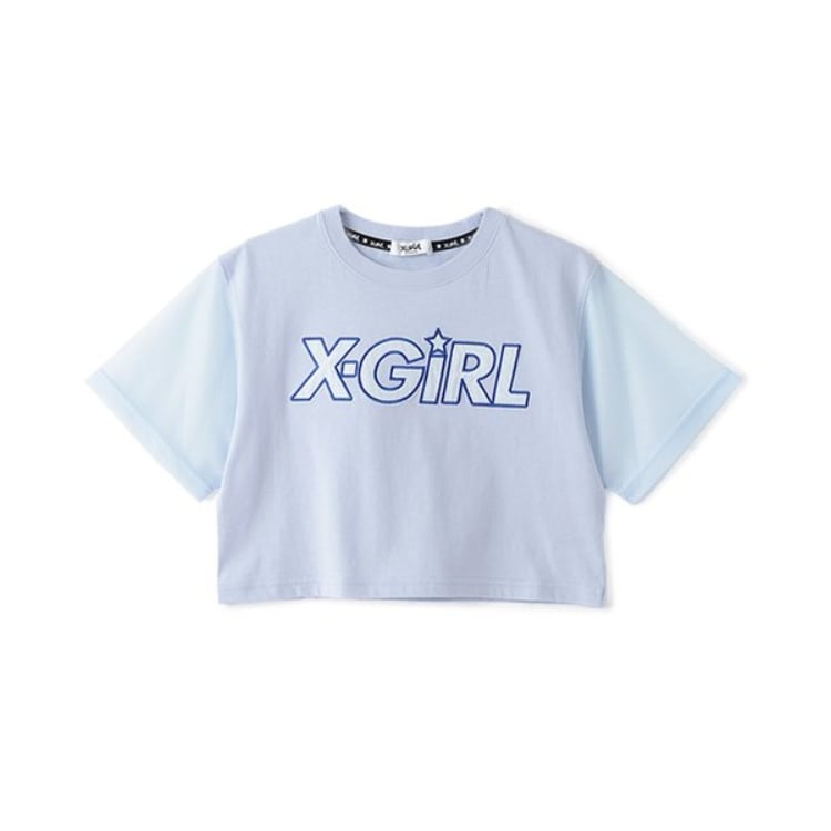 エックスガール ステージス(X-girl STAGES)のメッシュロゴショート丈半袖Tシャツ Ｔシャツ
