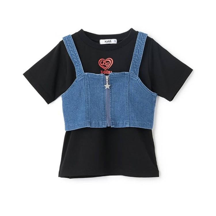 エックスガール ステージス(X-girl STAGES)のデニムビスチェ&半袖Tシャツセット アンサンブル